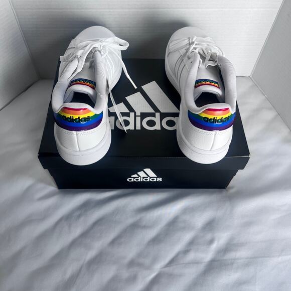 Hard to Find NWT Adidas Grand Court Pride Rainbow White Sneakers FY4289 W 8 - Picture 4 of 10